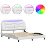 Estructura de cama con luces LED cuero PE blanco 160x200 cm de , Camas y somieres - Ref: Foro24-3213942, Precio: 263,48 €, De...