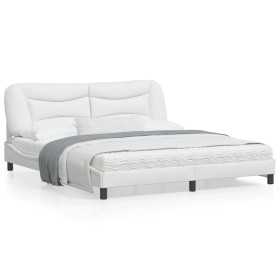 Estructura de cama con luz LED cuero sintético blanco 180x200cm de , Camas y somieres - Ref: Foro24-3213949, Precio: 261,99 €...