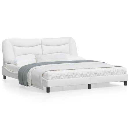 Estructura de cama con luz LED cuero sintético blanco 180x200cm de , Camas y somieres - Ref: Foro24-3213949, Precio: 270,48 €...