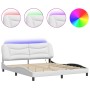 Estructura de cama con luz LED cuero sintético blanco 180x200cm de , Camas y somieres - Ref: Foro24-3213949, Precio: 270,48 €...