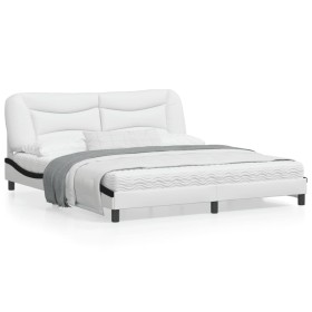 Estructura de cama con luz LED cuero PE blanco negro 180x200 cm de , Camas y somieres - Ref: Foro24-3213954, Precio: 247,99 €...