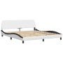 Bed frame with LED light PE leather white black 180x200 cm by , Beds and slatted bases - Ref: Foro24-3213954, Price: 269,85 €...