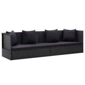 Gartensofa mit schwarzen synthetischen Rattankissen und Kissen von vidaXL, Liegen - Ref: Foro24-46087, Preis: 314,59 €, Rabat...