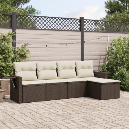 5-teiliges Garten-Essset und braune Kissen aus synthetischem Rattan von , Gartensets - Ref: Foro24-3220092, Preis: 331,48 €, ...