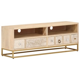 TV cabinet solid mango wood and iron 110x30x40 cm by , CD and DVD storage - Ref: Foro24-372012, Price: 233,99 €, Discount: %