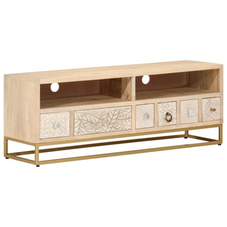 TV cabinet solid mango wood and iron 110x30x40 cm by , CD and DVD storage - Ref: Foro24-372012, Price: 233,32 €, Discount: %