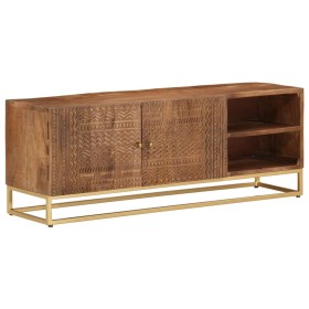 TV cabinet solid mango wood and iron 110x30x40 cm by , CD and DVD storage - Ref: Foro24-371996, Price: 220,58 €, Discount: %