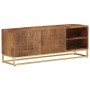 TV cabinet solid mango wood and iron 110x30x40 cm by , CD and DVD storage - Ref: Foro24-371996, Price: 220,58 €, Discount: %