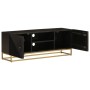 Solid mango wood and black iron TV cabinet 110x30x40 cm by , CD and DVD storage - Ref: Foro24-372027, Price: 223,89 €, Discou...