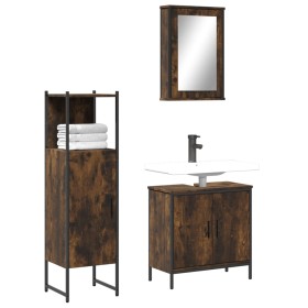 3-piece bathroom furniture set smoked oak plywood by , Bathroom furniture - Ref: Foro24-3214822, Price: 165,99 €, Discount: %