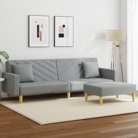 Sofá cama de 2 plazas con almohadas y taburete tela gris claro de , Sofás - Ref: Foro24-3216258, Precio: 317,99 €, Descuento: %