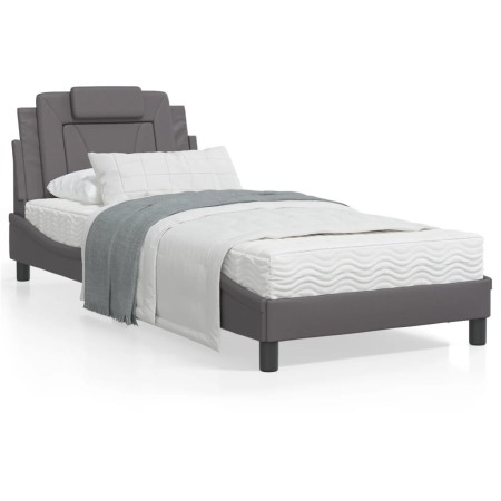 Bed with gray synthetic leather mattress 90x190 cm by , Beds and slatted bases - Ref: Foro24-3208764, Price: 270,99 €, Discou...