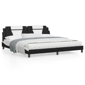 Cama con colchón cuero sintético negro y blanco 200x200 cm de , Camas y somieres - Ref: Foro24-3208822, Precio: 474,99 €, Des...