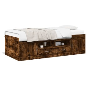 Tumbona con cajones madera ingeniería roble ahumado 100x200 cm de , Camas y somieres - Ref: Foro24-3280241, Precio: 200,04 €,...