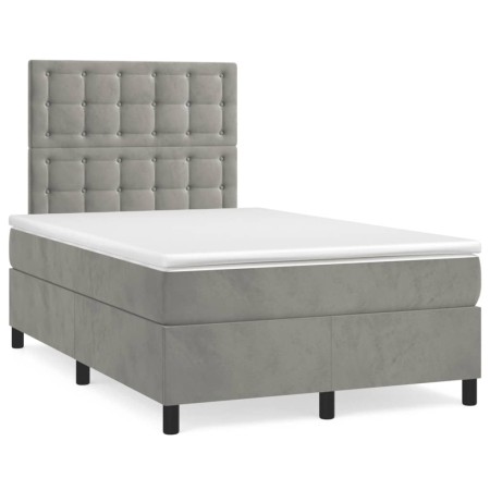 Box spring bed with light gray velvet mattress 120x190 cm by , Beds and slatted bases - Ref: Foro24-3270019, Price: 420,16 €,...