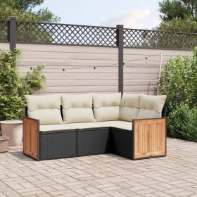 4-teilige Gartensofagarnitur mit schwarzen synthetischen Rattankissen von , Gartensets - Ref: Foro24-3260012, Preis: 299,99 €...