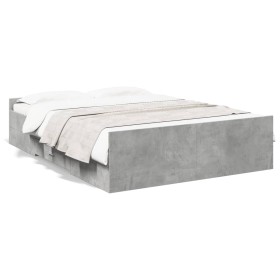 Concrete gray engineered wood bed with drawers 140x190 cm by , Beds and slatted bases - Ref: Foro24-3280310, Price: 145,99 €,...