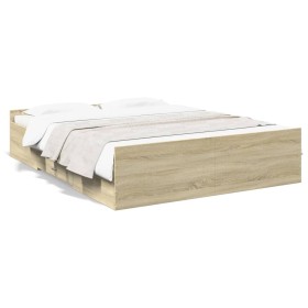 Sonoma oak engineered wood bed with drawers 150x200 cm by , Beds and slatted bases - Ref: Foro24-3280288, Price: 153,21 €, Di...