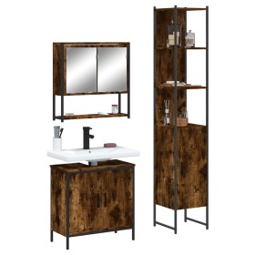 3-piece bathroom furniture set smoked oak plywood by , Bathroom furniture - Ref: Foro24-3214682, Price: 187,04 €, Discount: %