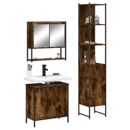 3-piece bathroom furniture set smoked oak plywood by , Bathroom furniture - Ref: Foro24-3214682, Price: 193,88 €, Discount: %