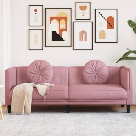 Pink velvet 3-seater sofa with cushions by , Sofas - Ref: Foro24-372645, Price: 334,96 €, Discount: %