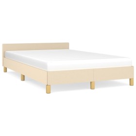 Bed frame with cream fabric headboard 120x190 cm by , Beds and slatted bases - Ref: Foro24-379539, Price: 117,99 €, Discount: %