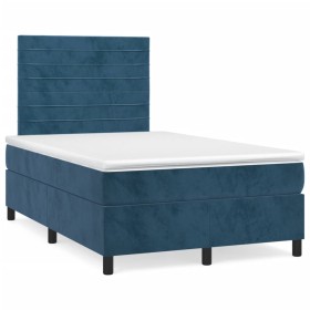 Box spring bed with mattress and LED dark blue velvet 120x190 cm by , Beds and slatted bases - Ref: Foro24-3270321, Price: 41...