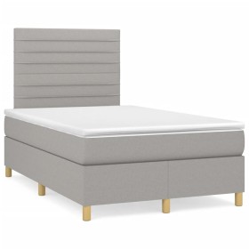 Box spring bed with mattress and LED light gray fabric 120x190 cm by , Beds and slatted bases - Ref: Foro24-3270253, Price: 4...