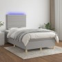 Box spring bed with mattress and LED light gray fabric 120x190 cm by , Beds and slatted bases - Ref: Foro24-3270253, Price: 4...