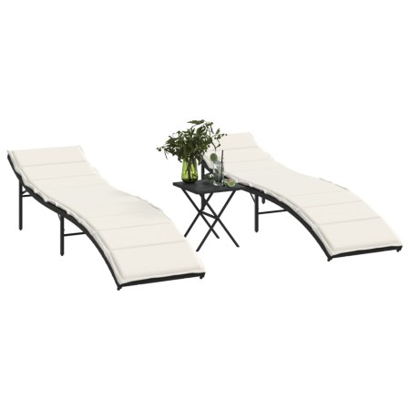 Sonnenliegen mit Tisch 2 Einheiten aus schwarzem synthetischem Rattan von , Liegen - Ref: Foro24-368251, Preis: 236,99 €, Rab...