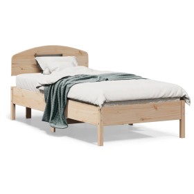 Bed frame with solid pine wood headboard 75x190 cm by , Beds and slatted bases - Ref: Foro24-3207241, Price: 111,99 €, Discou...