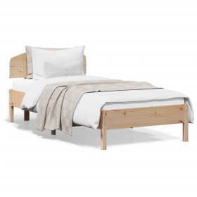 Bed frame with solid pine wood headboard 100x200 cm by , Beds and slatted bases - Ref: Foro24-3207217, Price: 120,99 €, Disco...