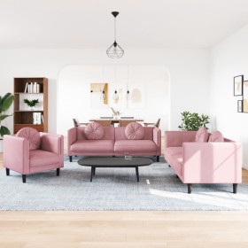 Pink velvet 3-piece sofa set with cushions by , Sofas - Ref: Foro24-3209250, Price: 754,42 €, Discount: %