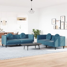 2-piece blue velvet sofa set with cushions by , Sofas - Ref: Foro24-3209265, Price: 576,32 €, Discount: %