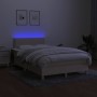 Cama box spring con colchón y luces LED tela crema 120x190 cm