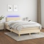 Cama box spring con colchón y luces LED tela crema 120x190 cm