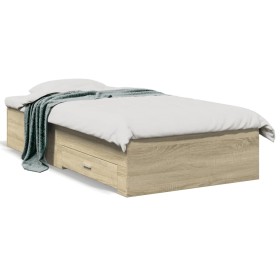 Cama con cajones madera ingeniería roble Sonoma 90x200 cm de , Camas y somieres - Ref: Foro24-3280428, Precio: 107,99 €, Desc...