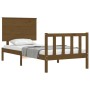 Honey brown solid wood bed frame with headboard by vidaXL, Beds and slatted bases - Ref: Foro24-3193369, Price: 142,02 €, Dis...