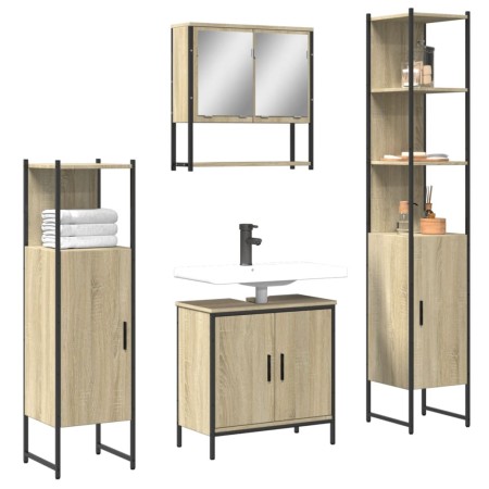 Juego de muebles de baño 4 pzas contrachapada roble Sonoma de , Muebles de baño - Ref: Foro24-3214711, Precio: 260,59 €, Desc...