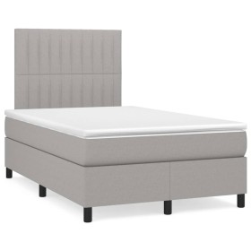 Box spring bed with mattress and LED light gray fabric 120x190 cm by , Beds and slatted bases - Ref: Foro24-3270211, Price: 4...