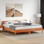 Bed frame with wax brown pine wood headboard 200x200 cm by , Beds and slatted bases - Ref: Foro24-3216211, Price: 205,43 €, D...