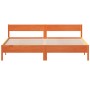 Bed frame with wax brown pine wood headboard 200x200 cm by , Beds and slatted bases - Ref: Foro24-3216211, Price: 205,43 €, D...