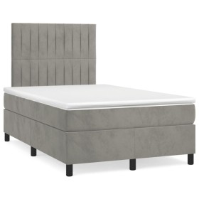 Box spring bed with mattress and LED light gray velvet 120x190 cm by , Beds and slatted bases - Ref: Foro24-3270323, Price: 4...