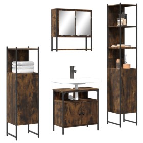 Set de muebles baño 4 pzas madera contrachapada roble ahumado de , Muebles de baño - Ref: Foro24-3214707, Precio: 250,63 €, D...