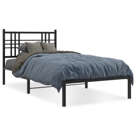 Bed frame with black metal headboard 100x190 cm by , Beds and slatted bases - Ref: Foro24-376318, Price: 72,59 €, Discount: %