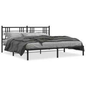 Estructura de cama con cabecero metal negro 193x203 cm de , Camas y somieres - Ref: Foro24-376330, Precio: 118,99 €, Descuent...