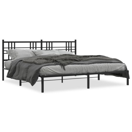 Bed frame with black metal headboard 193x203 cm by , Beds and slatted bases - Ref: Foro24-376330, Price: 118,86 €, Discount: %