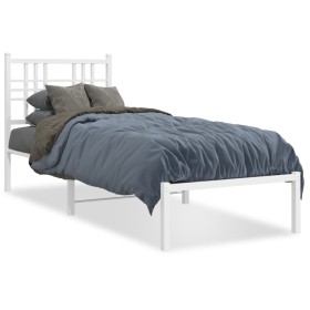 Metal bed frame with white headboard 80x200 cm by , Beds and slatted bases - Ref: Foro24-376364, Price: 66,17 €, Discount: %