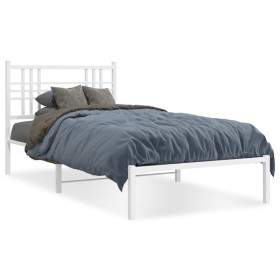 Metal bed frame with white headboard 90x200 cm by , Beds and slatted bases - Ref: Foro24-376366, Price: 68,99 €, Discount: %