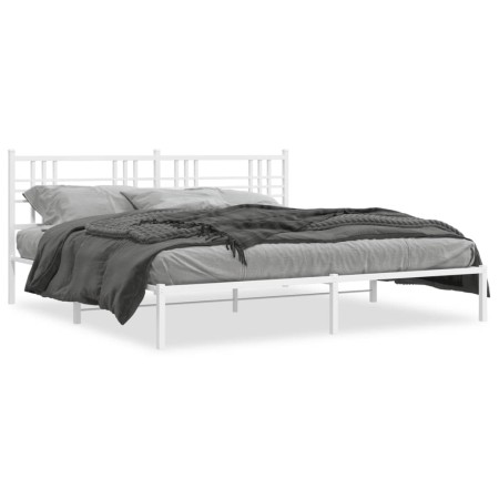 Metal bed frame with white headboard 193x203 cm by , Beds and slatted bases - Ref: Foro24-376379, Price: 118,99 €, Discount: %